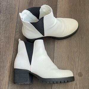 White Ankle Boots with Black Sole
